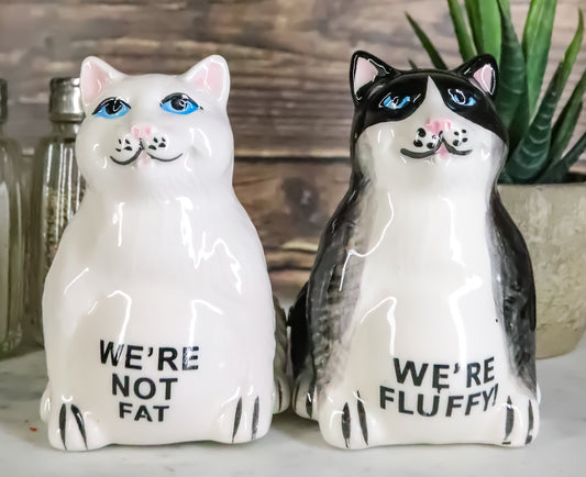 Ebros Black And White Cute Fluffy Cats Salt & Pepper Shakers Magnetic Set 3.25"H - Ebros Gift