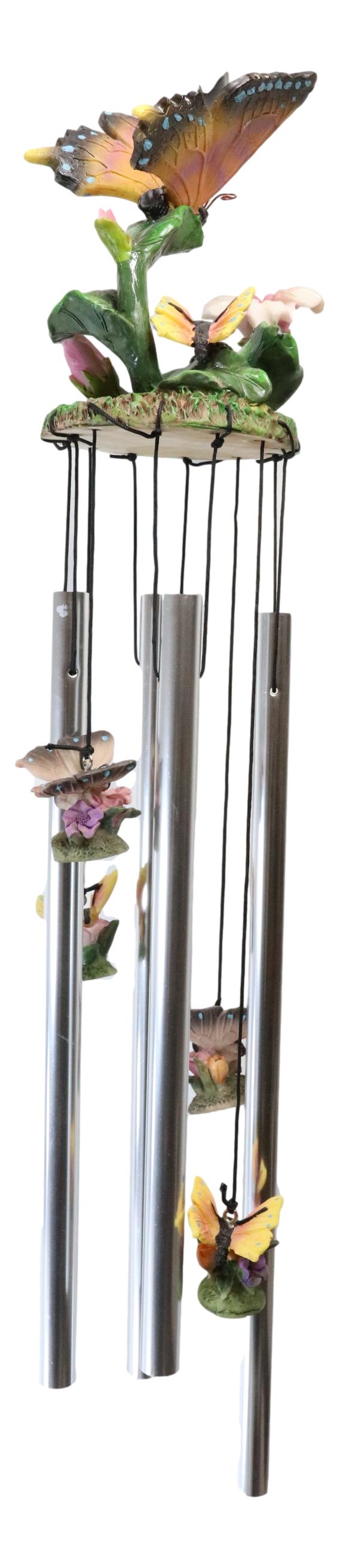 Monarch Butterflies Flitting On Flowers Resonant Wind Chime Garden Patio Decor