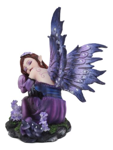 Sleeping Purple Lavender Girl Fairy Garden Statue 4.5"Tall Twilight Fae Pixie