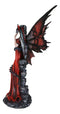 Butterfly Winged Elf Fairy In Red Evening Gown With Midnight Dragon Figurine