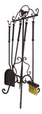 Wrought Iron Metal Western Galloping Equine Horse Fireplace Tool Kit 5 Piece Set