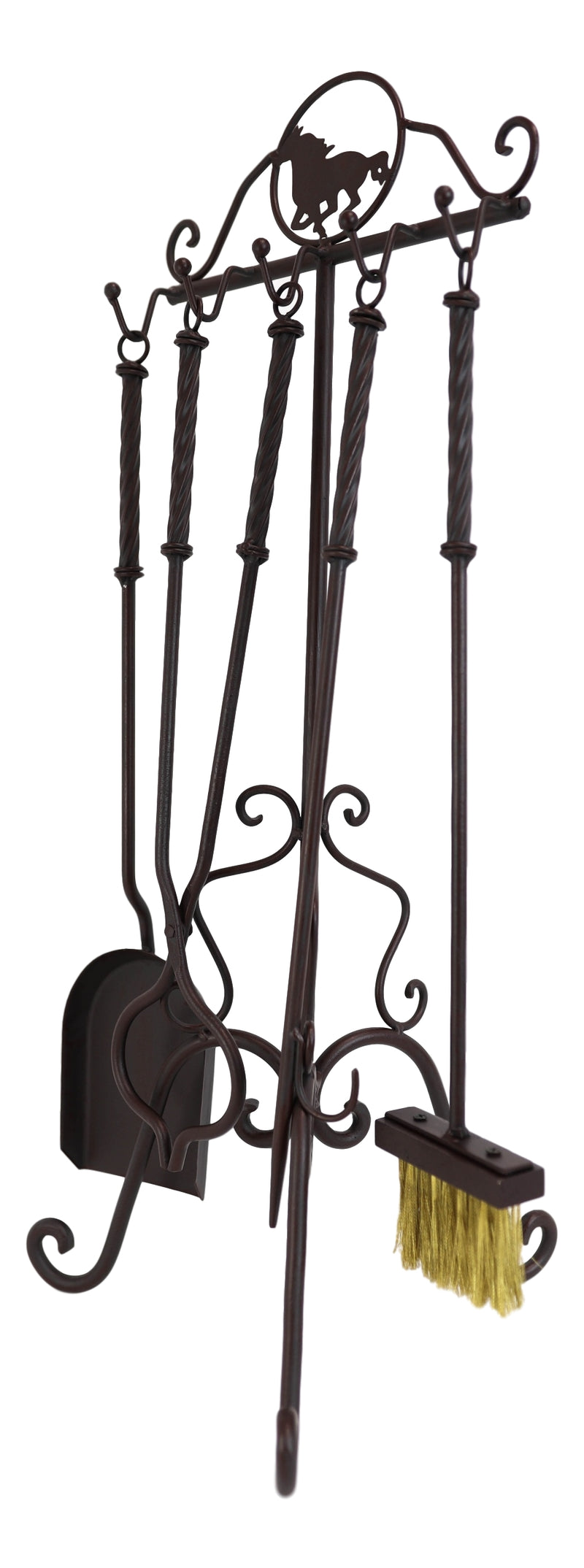 Wrought Iron Metal Western Galloping Equine Horse Fireplace Tool Kit 5 Piece Set