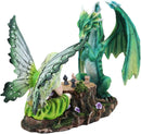 Ebros Amy Brown Elf Earth Fairy With Green Dragon Playing Chess Statue 7"H