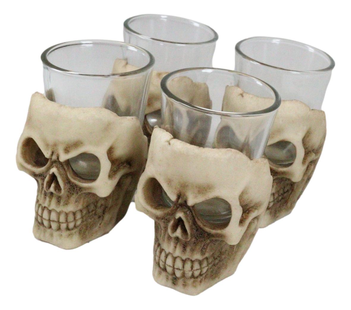 Skull Shot Glass Set of 4 Shot Glasses Great for Whiskey Vodka Tequila or Scotch - Ebros Gift