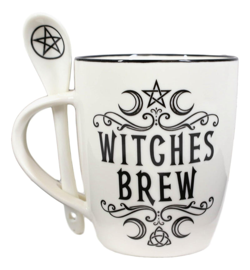 Wicca Sacred Moon Triple Goddess Pentacle Witches Brew Ceramic Mug And Spoon Set