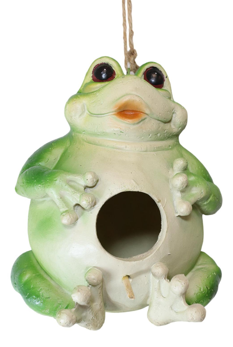 Whimsical Jumbo Fat Frog Toad Birdhouse Bird Feeder House Branch Hanger Figurine