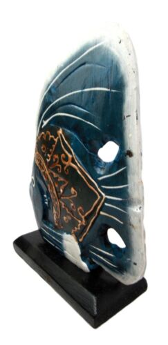 Balinese Wood Handicrafts Blue Tropical Angel Fish Family Set of 3 Figurines