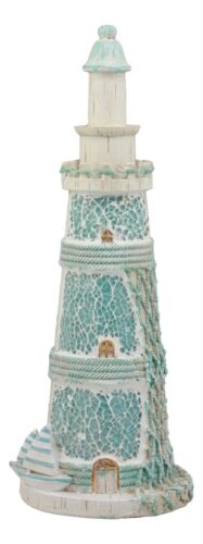 Nautical Marine Scenic Blue Lighthouse Resin Statue With Mosaic Crushed Glass