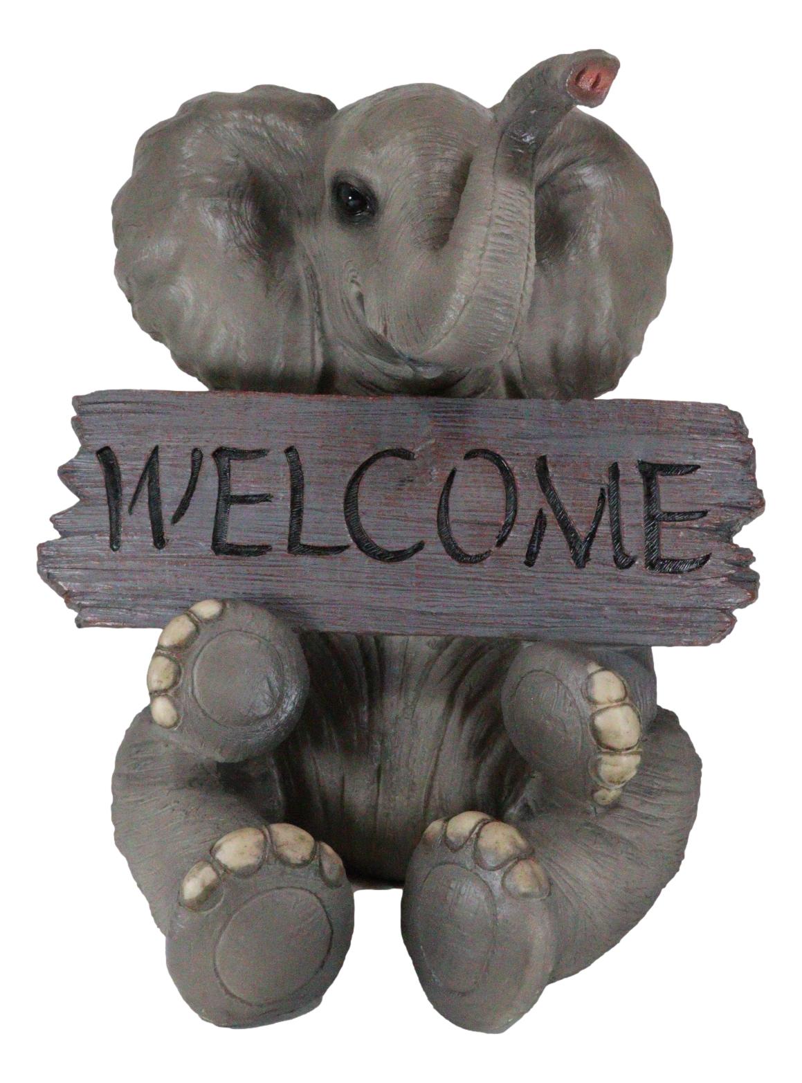 Safari Wildlife Adorable Elephant Pachy Welcome Sign Figurine Patio Decor Statue