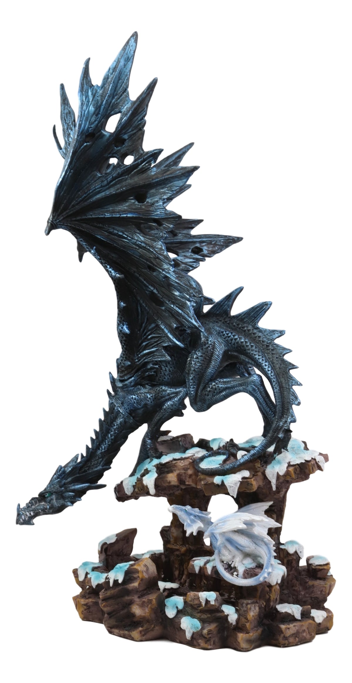Ebros Large Dark Dragon with Frozen Ice White Baby Hatchling Statue 18.5" Tall - Ebros Gift