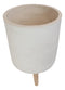Set of 3 Contemporary White Fiber Clay Cylindrical Planter Pots With Wooden Feet