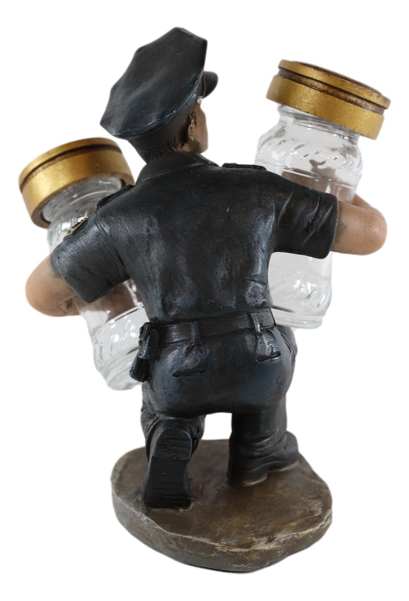 Police Man Officer Cop In Blue Uniform Kneeling Salt Pepper Shakers Holder