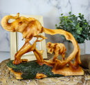 Ebros Elephant and Baby Walking in The Jungle Statue 9" Long Faux Wood Resin Wildlife Safari Elephant Family Scene Figurine