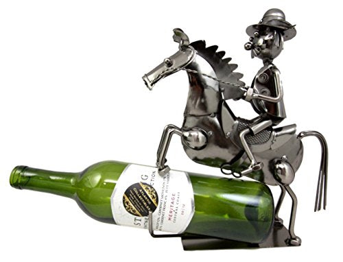 Western Giddy Up Ranger Cowboy W/ Horse Metal Wine Bottle Holder Caddy Figurine