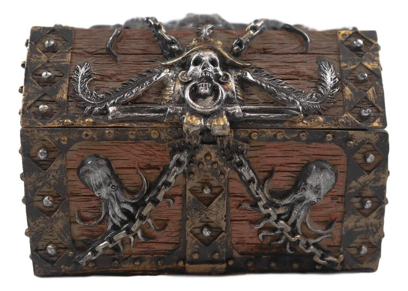 Ebros Kraken Octopus Pirate Haunted Chained Skull Treasure Chest Jewelry Box 5"L