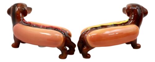 Doxies Hot Dog Sausage Wiener Dachshunds Salt And Pepper Shakers Magnetic Set
