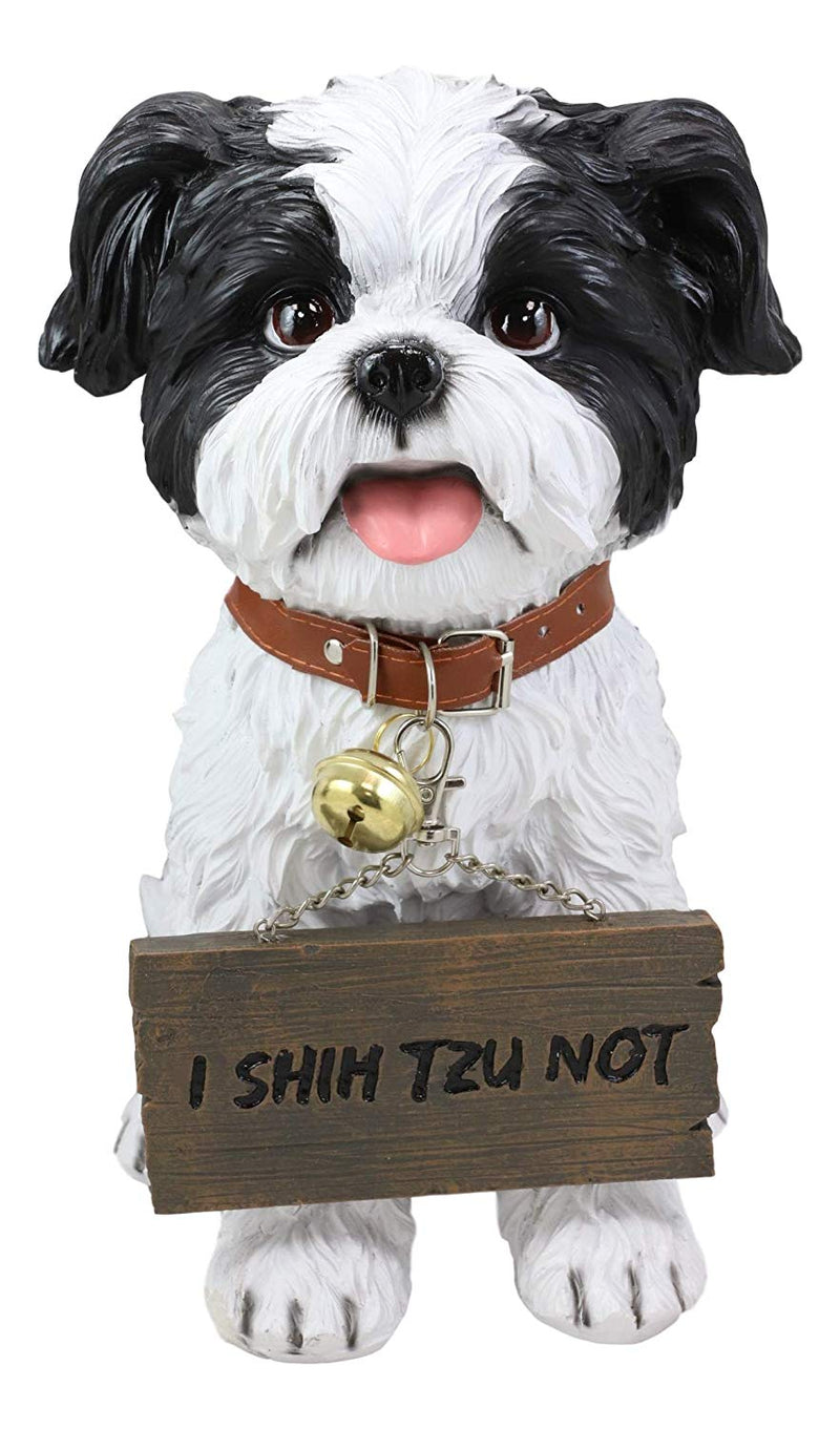 Ebros Shih Tzu Dog Statue With Jingle Collar Welcome Greeting Sign 11.25"Tall
