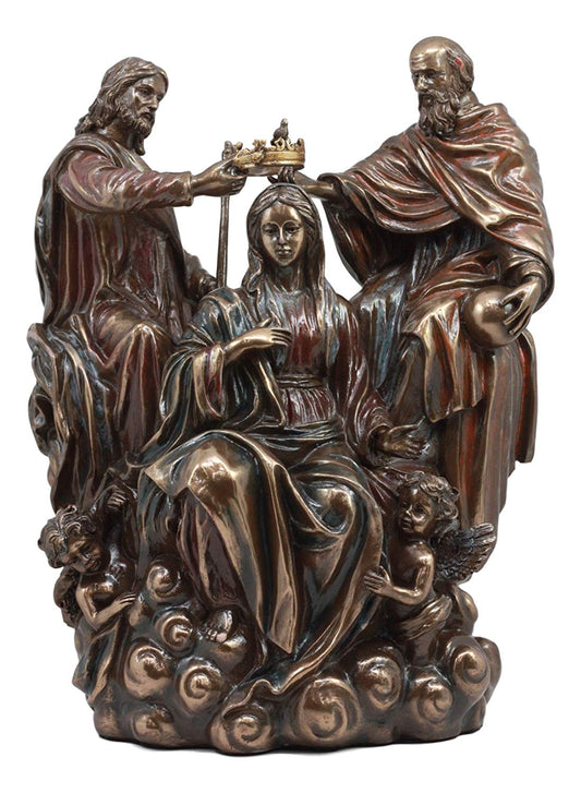 Ebros Gift Heavenly Coronation of The Virgin Statue Mother Mary Queen of Heaven with Jesus and God Sculpture Exaltation of The Holy Mother Figurine Catholic Religious Altar Decor Sculpture