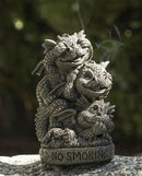 No Smoking See Hear Speak No Evil Whimsical Dragons Backflow Incense Burner