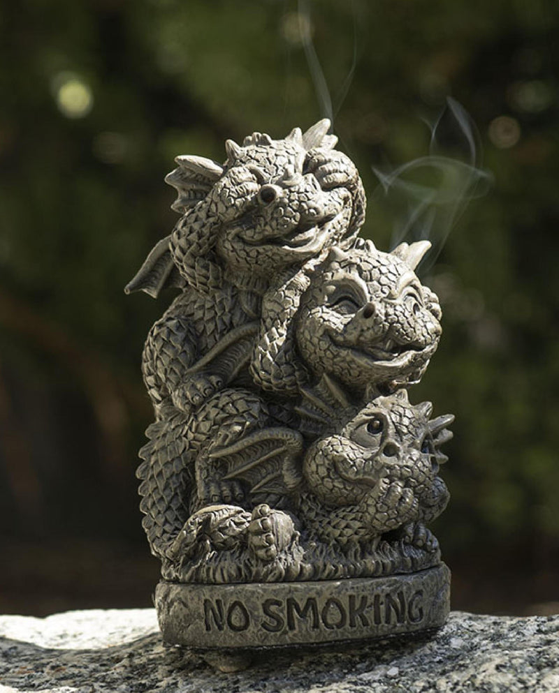 No Smoking See Hear Speak No Evil Whimsical Dragons Backflow Incense Burner