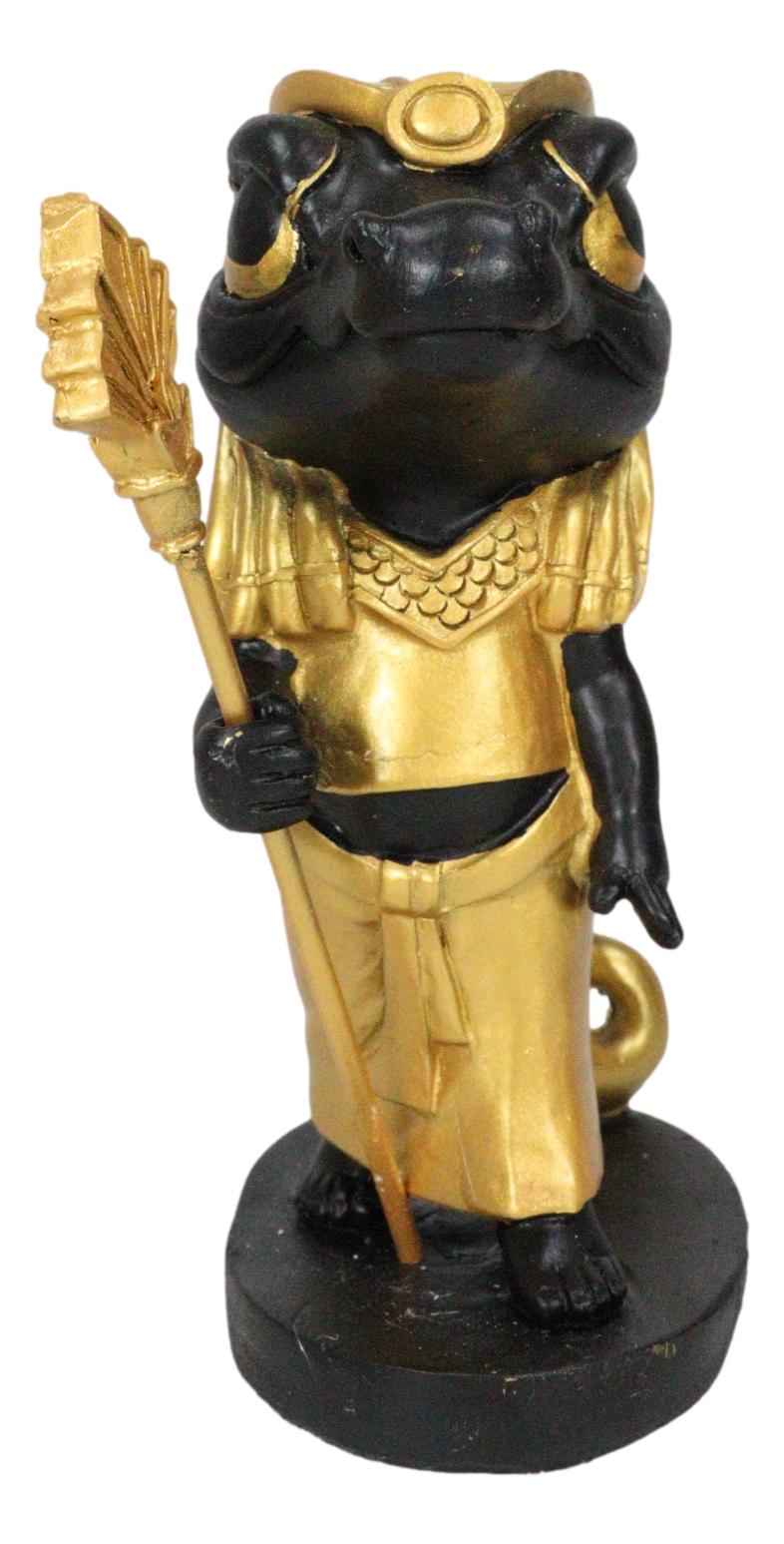Ancient Egyptian Nile River God Sobek Crocodile Figurine In Black And Gold