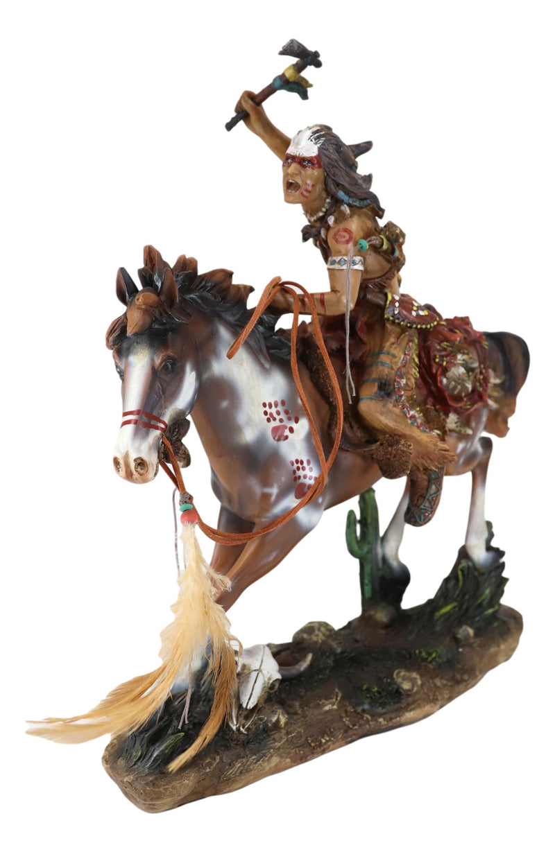 Native Indian Chief Warrior With Hand Axe Charging On Warpath Horse Figurine