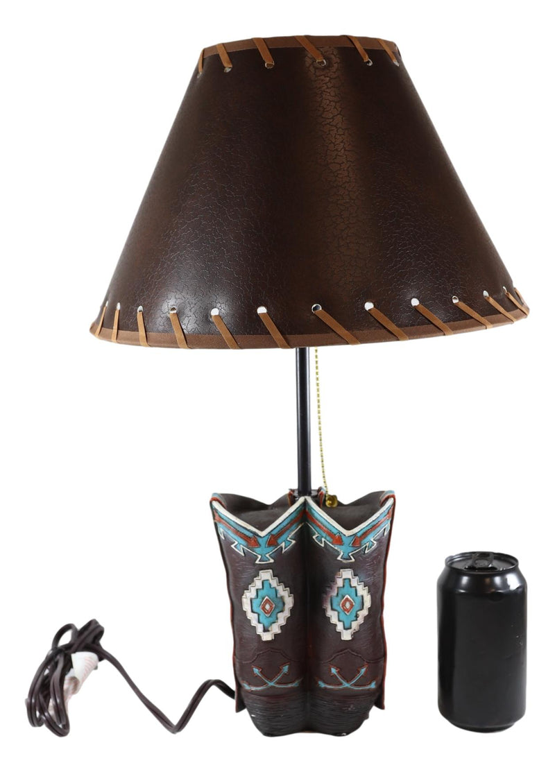 Western Aztec Tribal Patterns Cowgirl Cowboy Boots Table Lamp With Laced Shade