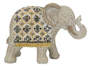 Silver Grey Accent Mosaic Design Noble Elephant With Trunk Up Statue 9"L Decor