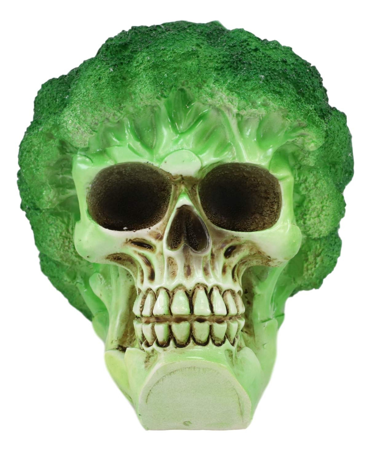 Ebros Green Vegetable Produce Sprouting Broccoli Skull Statue 6.25" Long - Ebros Gift