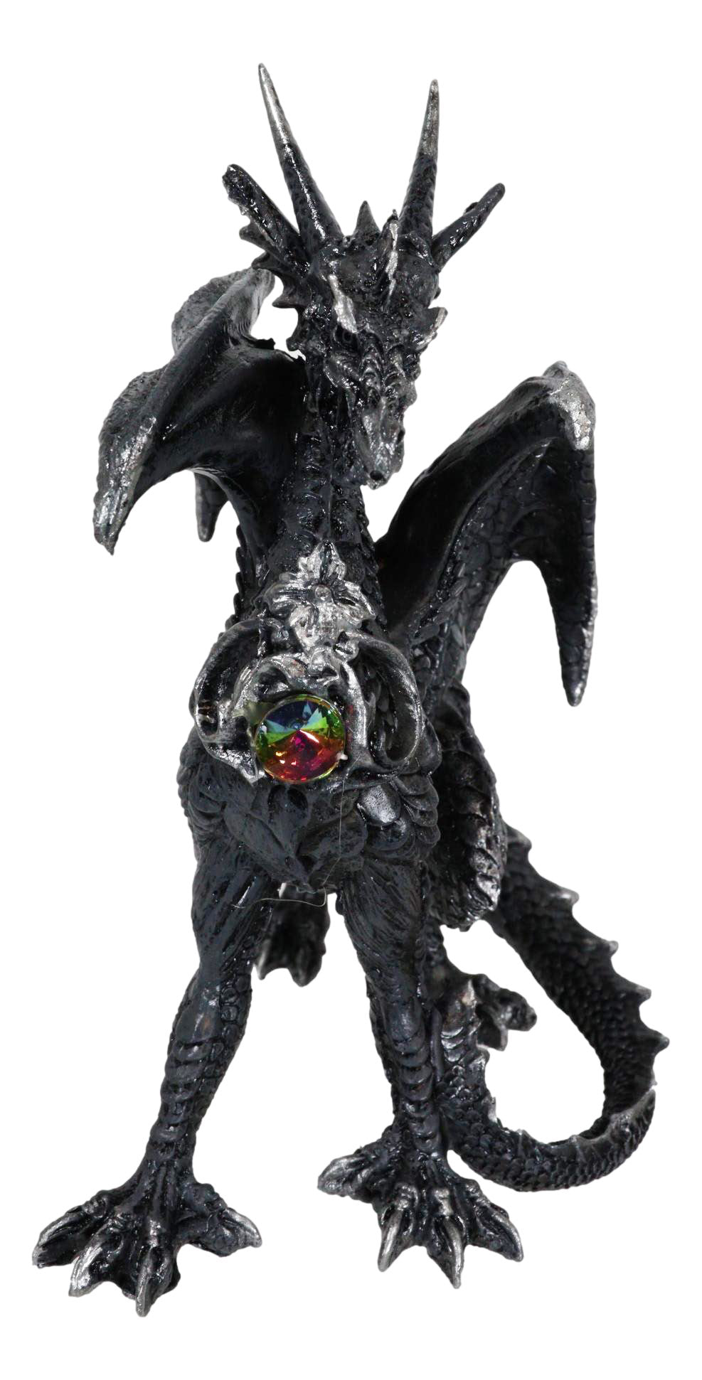 Gothic Fantasy Medieval Ember Crystal Heart Black Dragon Crouching Figurine