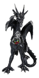 Gothic Fantasy Medieval Ember Crystal Heart Black Dragon Crouching Figurine