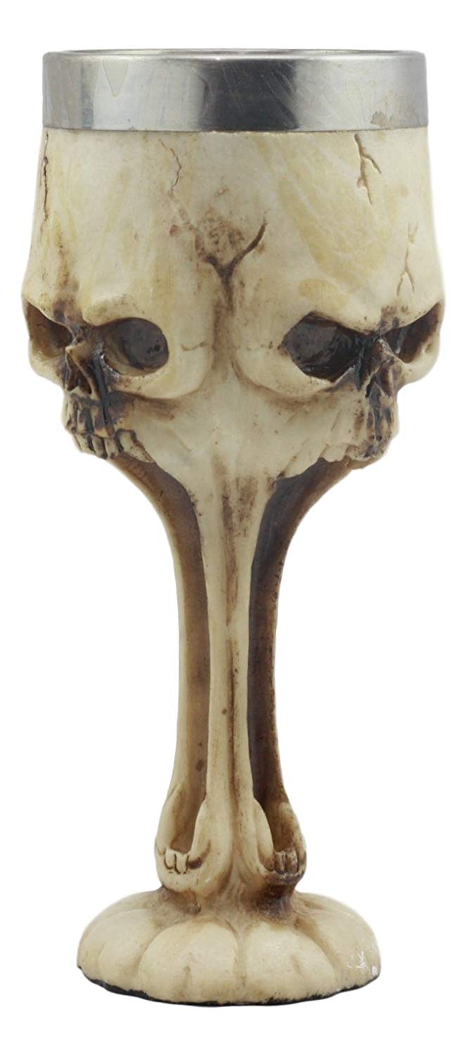 Ebros Day of The Dead Bone Ossuary Distorted Shrieking Ghost Skulls Wine Goblet 7oz