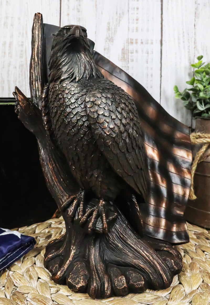 Ebros 10.5"H Lifelike USA Flag Patriotic Bald Eagle Perching On Tree Sculpture - Ebros Gift