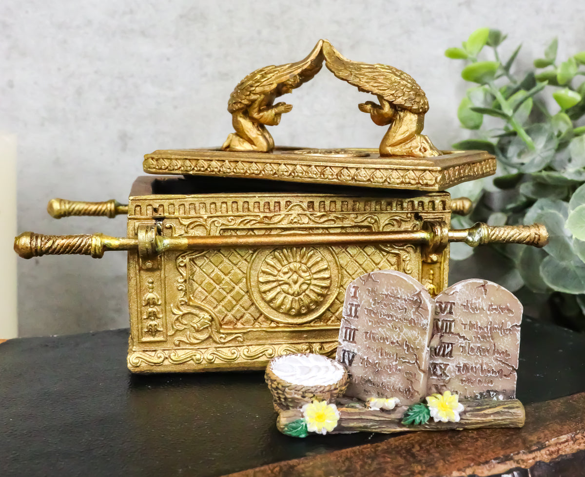 Matte Gold Ark Of The Covenant Model With Contents Figurine Decorative Box 1:10 - Ebros Gift