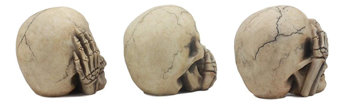 Ebros Gothic Alchemy See Hear Speak No Evil Grinning Skulls Statue Set Of Three 4"High Halloween Decor Ossuary Graveyard Figurines - Ebros Gift