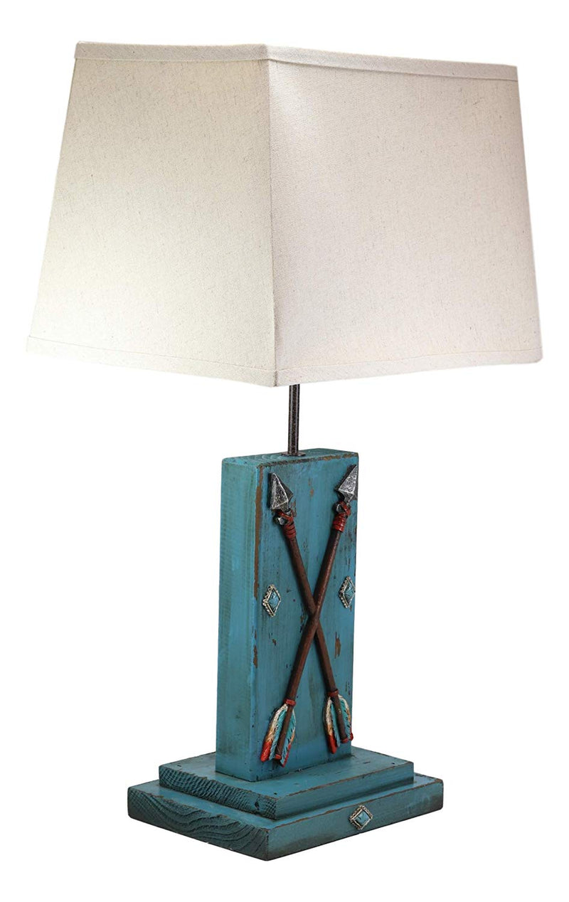 Ebros 26"H Rustic Blue Distressed Wood 2 Crossed Friendship Arrows Table Lamp