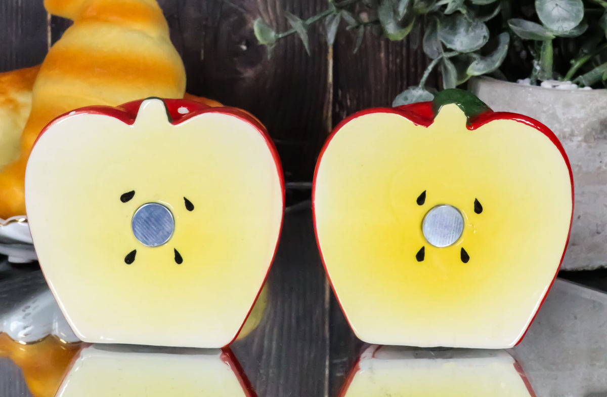 Ebros Red Apples Ceramic Magnetic Salt And Pepper Shakers Set 3" Height