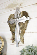 Rustic Western Faux Tooled Silver Praying Angel With Golden Wings Wall Cross