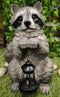 Ebros Night Bandit American Raccoon Statue Holding Solar Lantern LED Light 15"H
