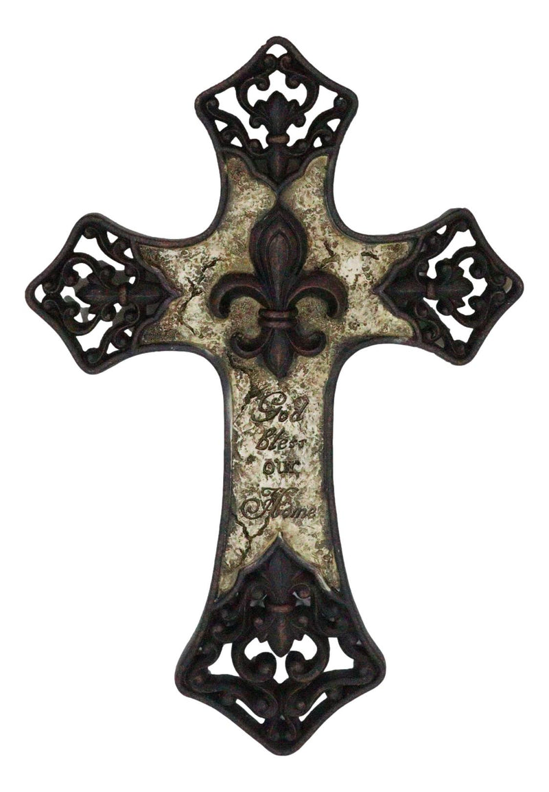 Rustic Southwestern Tuscany French Fleur De Lis God Bless Our Home Wall Cross