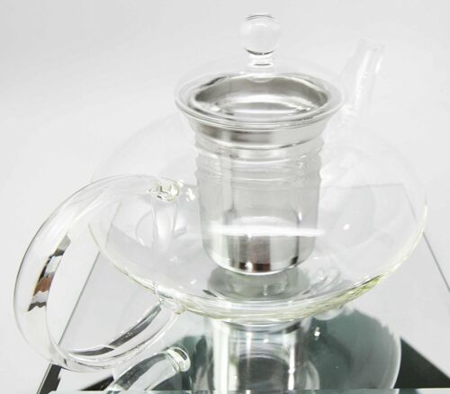 Thermal Resistant Borosilicate Glass Tea Pot Stainless Steel Leaf Infuser 48oz