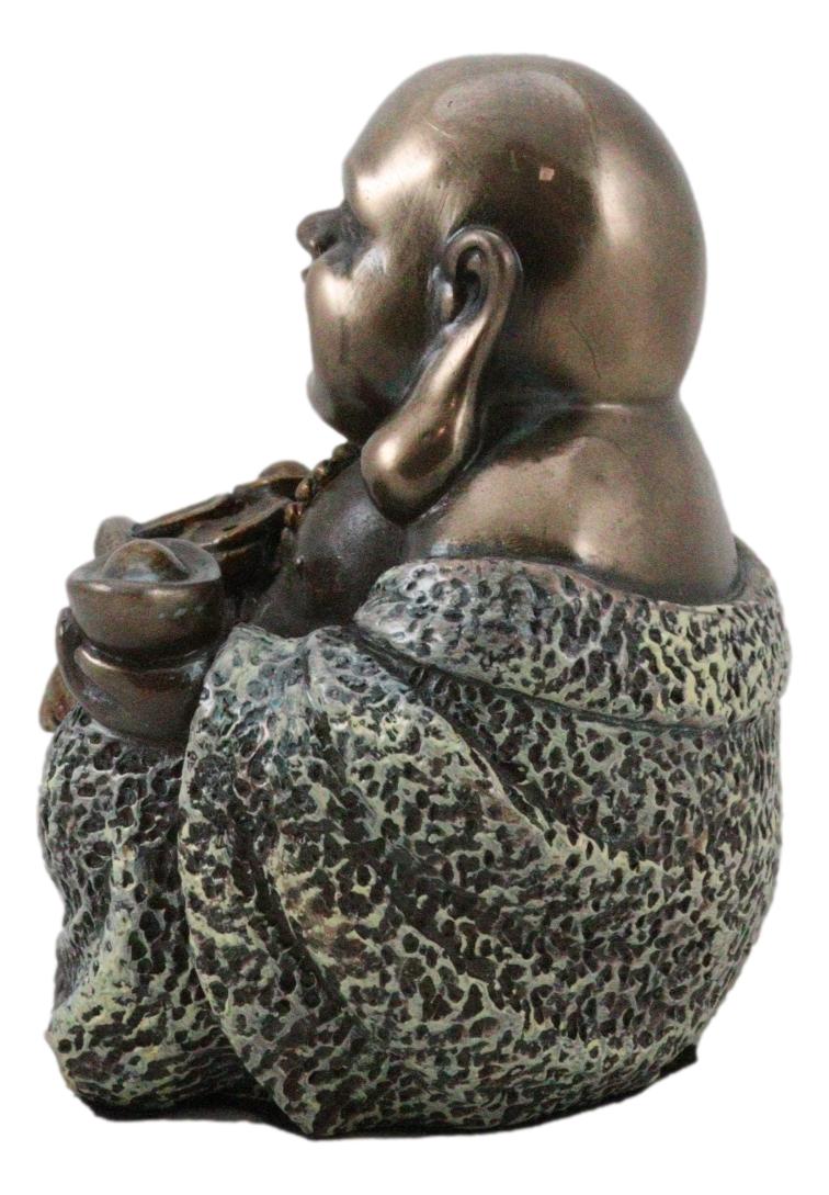 Lucky Buddha With Golden Nugget & Coins Figurine Buddhism Eastern Enlightenment