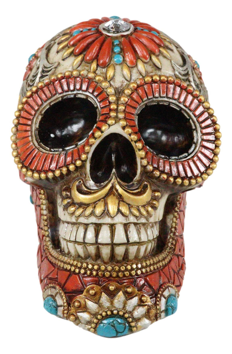 Aztec Indian Boho Mayan Fire God Tooled Floral Turquoise Orange Stones Skull