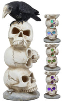 Ebros Gothic Raven Crow Bird Perching On Totem Stacked Skulls With LED Light Statue