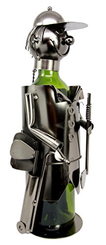 Ebros Gift Professional Golfer With Golf Club and Caddy Bag Hand Made Metal Wine Bottle Holder Caddy Decor Figurine 13.5"H