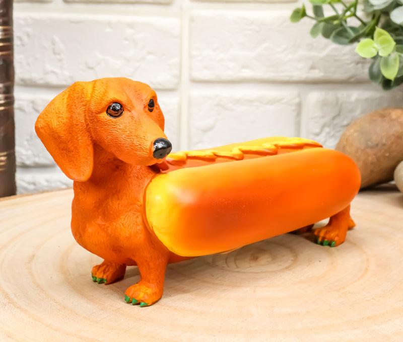 Cute Doxie Collection Hot Dog Wiener Ketchup And Mustard Dachshund Figurine 6"L