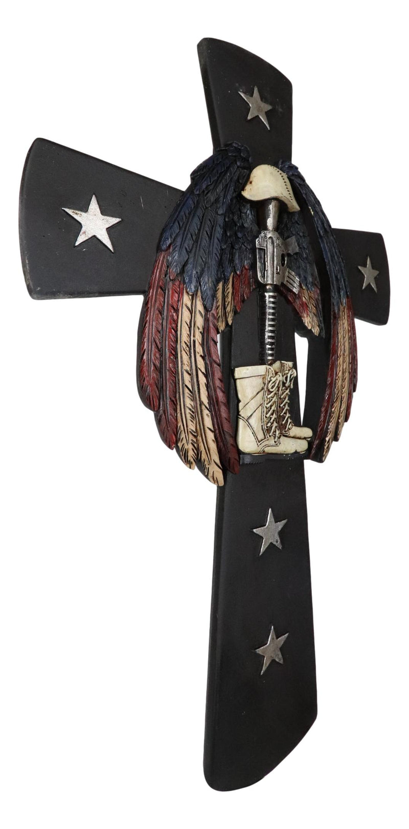 Rustic Western Stars USA Flag Wings Fallen Soldier Boot Rifle Helmet Wall Cross