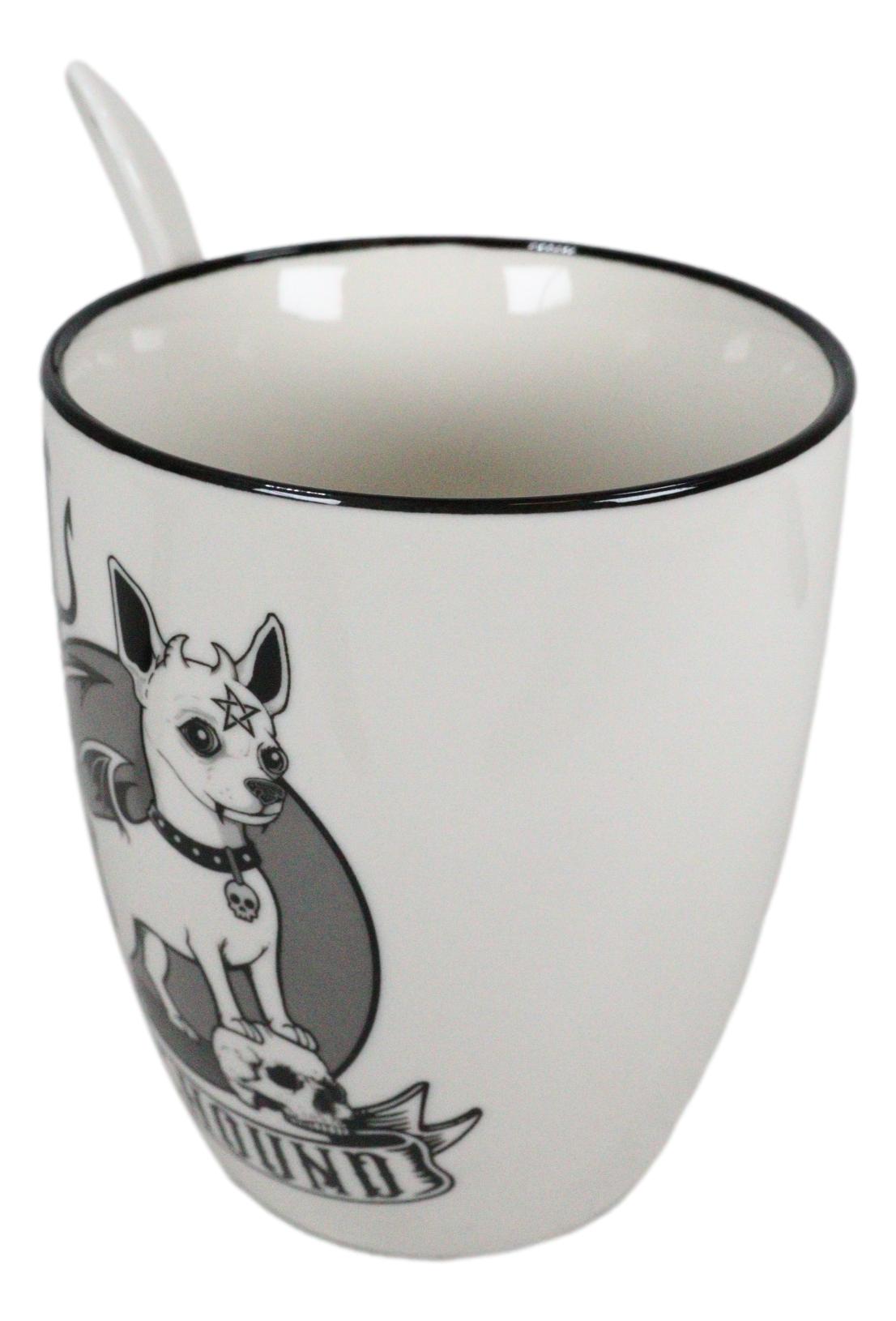 Wicca Sacred Hellhound Pentagram Devil Dog Porcelain Mug With Spoon Set 13oz
