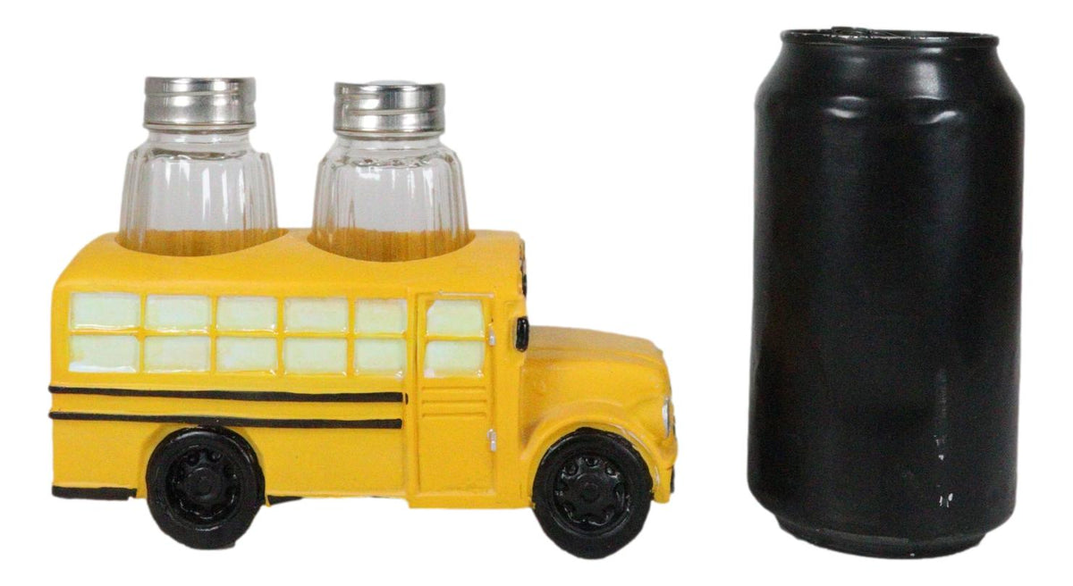 Ebros Yellow School Bus Decorative Glass Salt Pepper Shakers Holder Resin 6"L