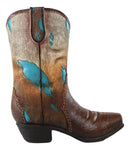 Rustic Western Cowboy Turquoise Cowhide Pattern Boot Flower Vase Planter Decor